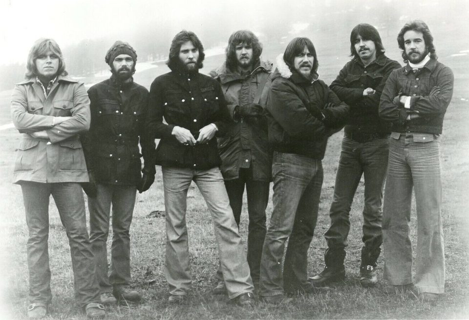 Chicago, the band behind Chicago band songs like If You Leave Me Now and Saturday in the Park, in a Columbia Records photo from about 1973