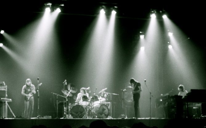 Pink Floyd performing The Dark Side of the Moon at Earls Court in May 1973, the era of the Pink Floyd songs Money and Time