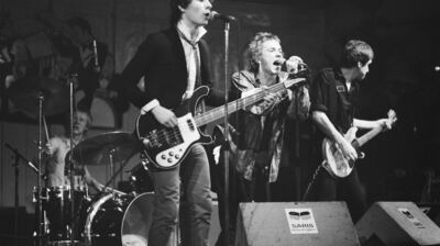 Sex Pistols perform at Paradiso in Amsterdam, January 6, 1977, Johnny Rotten at the mic with Glen Matlock, Paul Cook, and Steve Jones, a defining image of 70s punk rock at its rawest